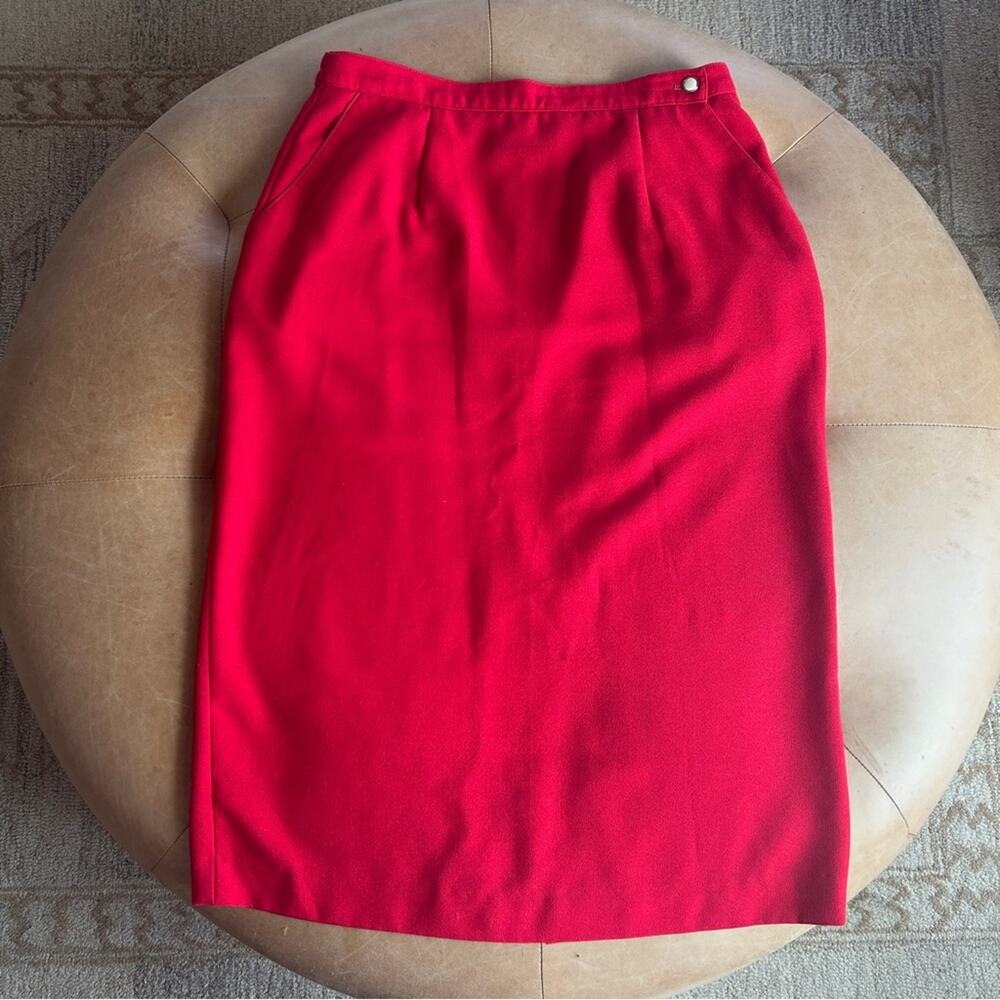 Vintage Pinup Retro Red Wool Pencil Skirt High Waist Bombshell Siren Old Money L